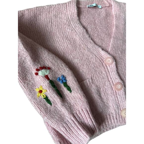 Zara Embroidered Jacquard Knit Oversized Sweater Cardigan Pink‎ Size Small - Picture 8 of 10